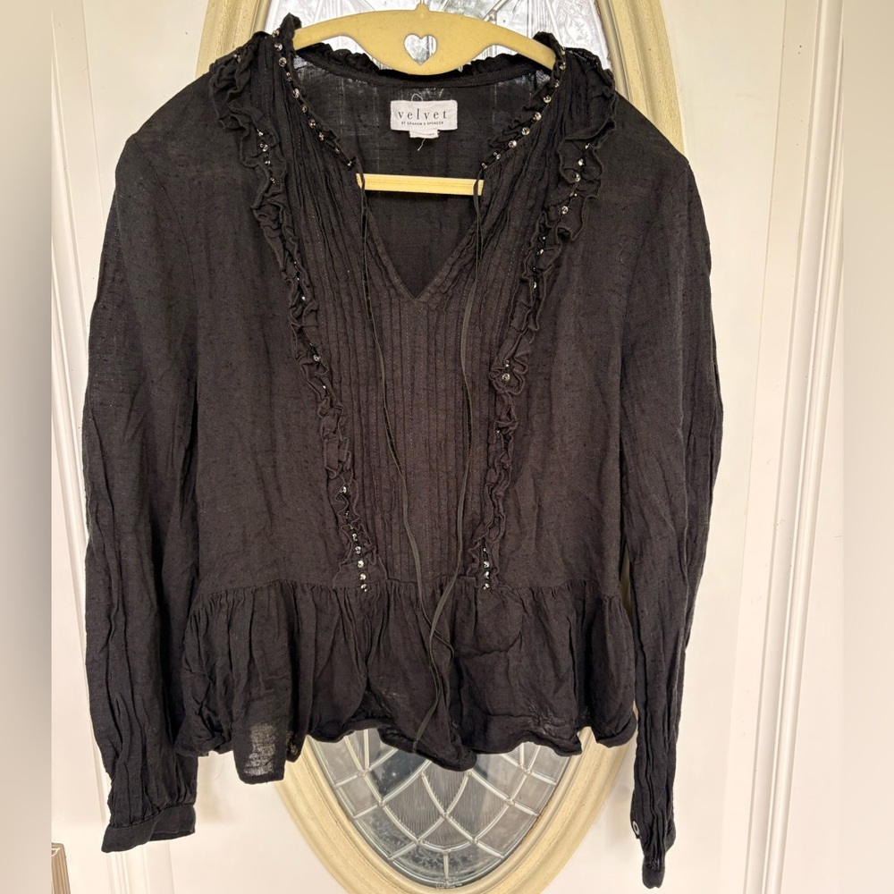 Velvet by Graham & Spencer Charcoal Ruffle Blouse